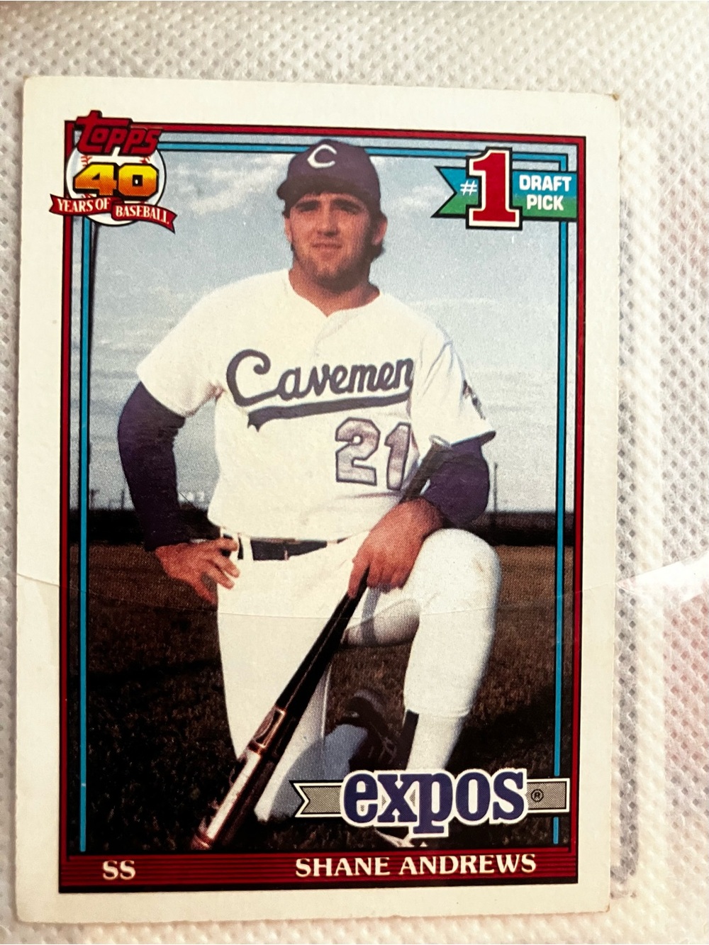 1991 Topps Shane Andrews Expos Baseball Card #1 Draft Pick